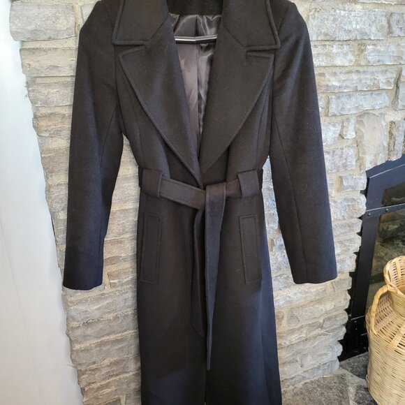Ralph Lauren Belted Tie Wrap Maxi Wool Blend Black Women's Long Coat Size 4 - Picture 4 of 12